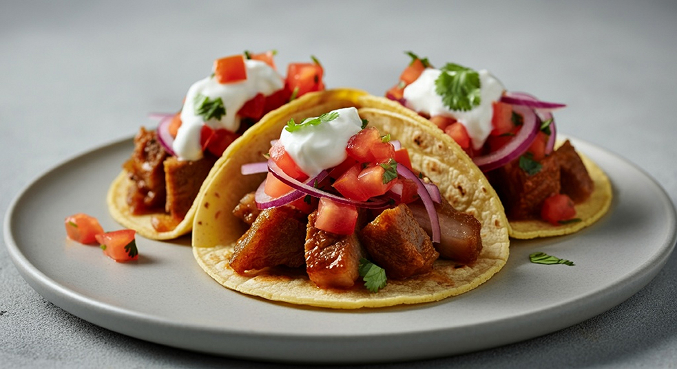 Tortilla au porc et salsa de tomates